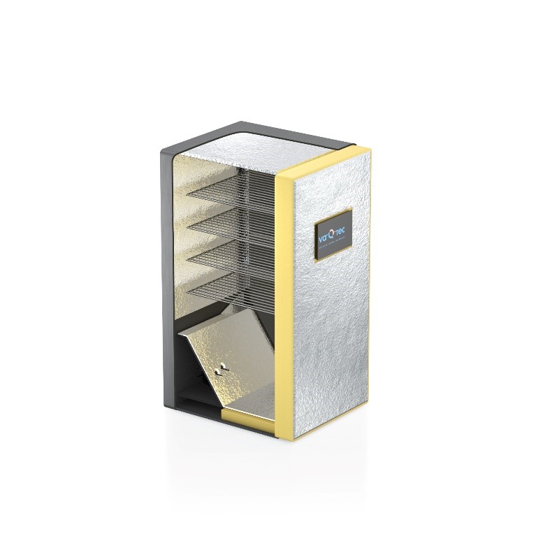 Das ist ein Bild eines tragbaren, zylindrischen Luftreinigers in Gold- und Schwarztönen.